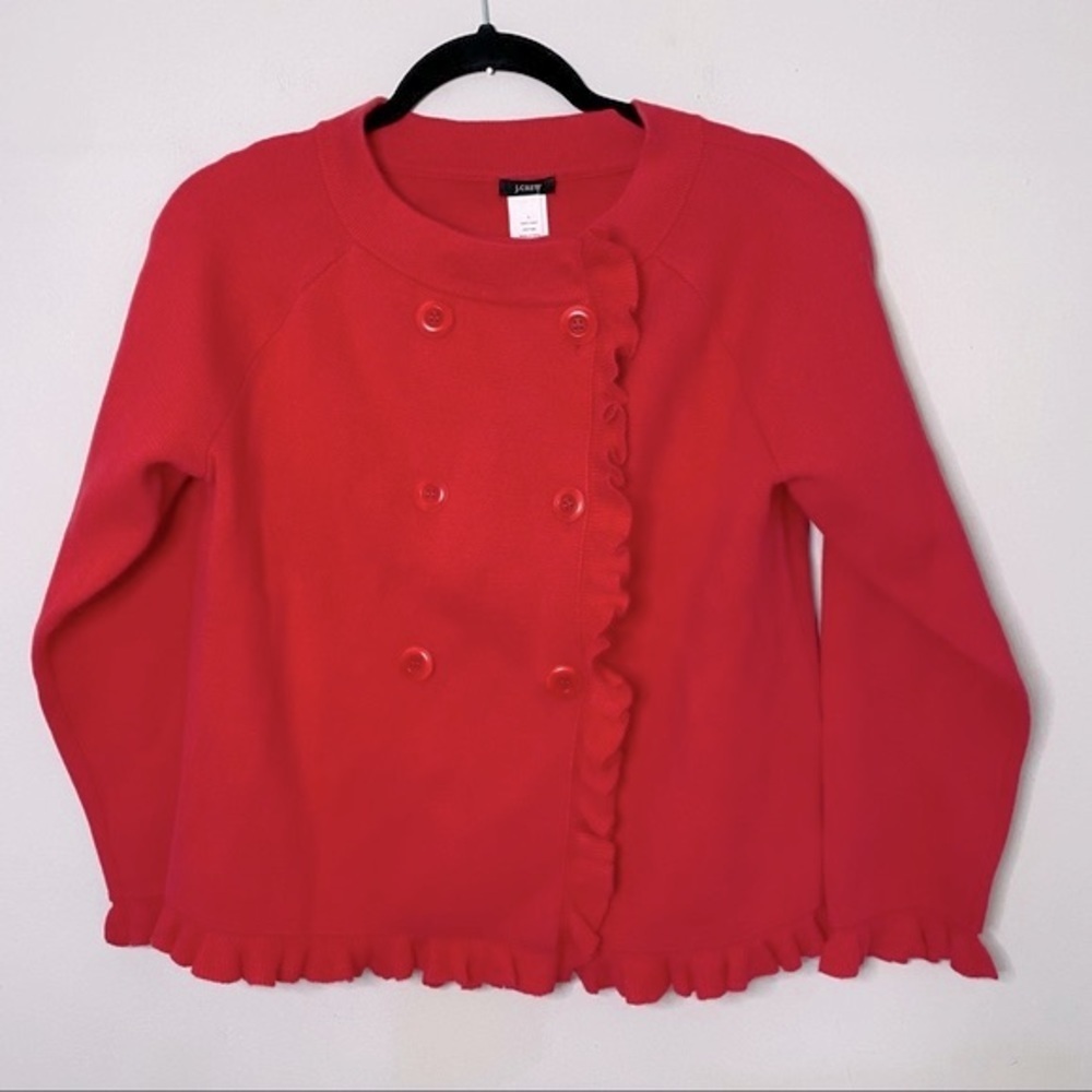 J. Crew Ruffle Trim Cardigan in Deep Pink Size Large